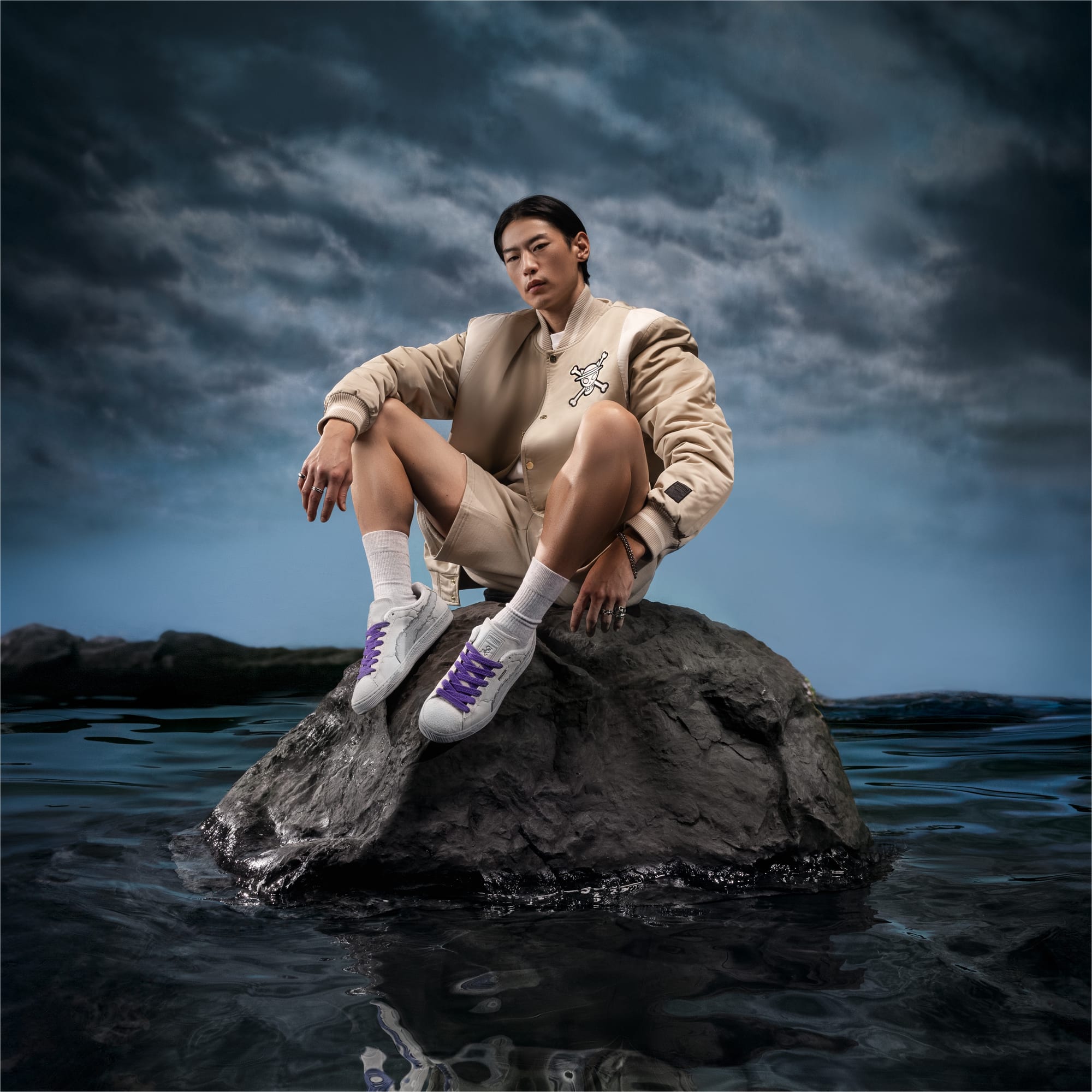 SPECIAL ORDER Puma - Unixex PUMA x One Piece Straw Hat Luffy Suede Sneakers (Feather Gray-Platinum Gray) [JP EXCLUSIVE]