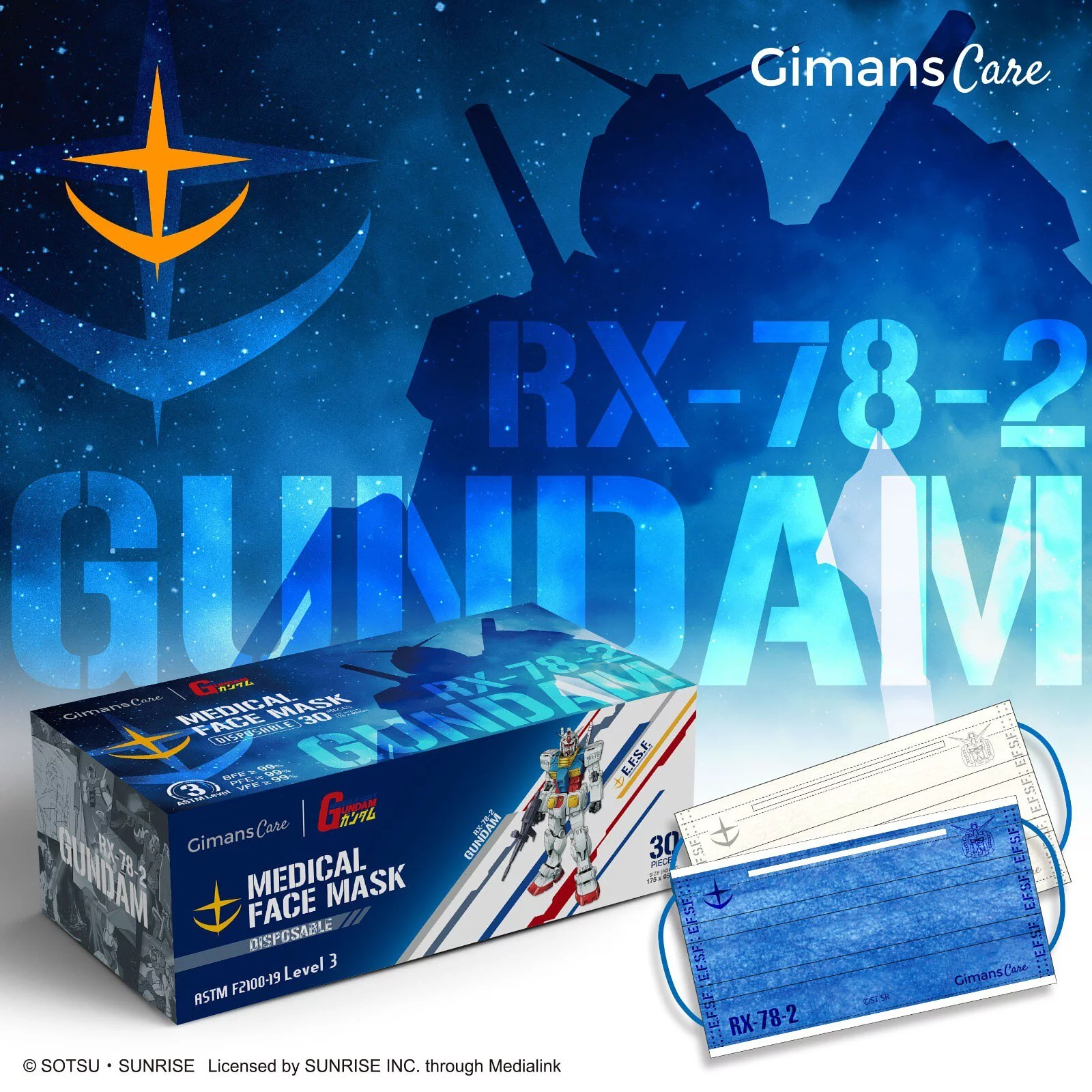 PRE-ORDER Gundam Official Licensed 2nd Series - Disposable Medical Masks for Adults: RX-78-2 Gundam